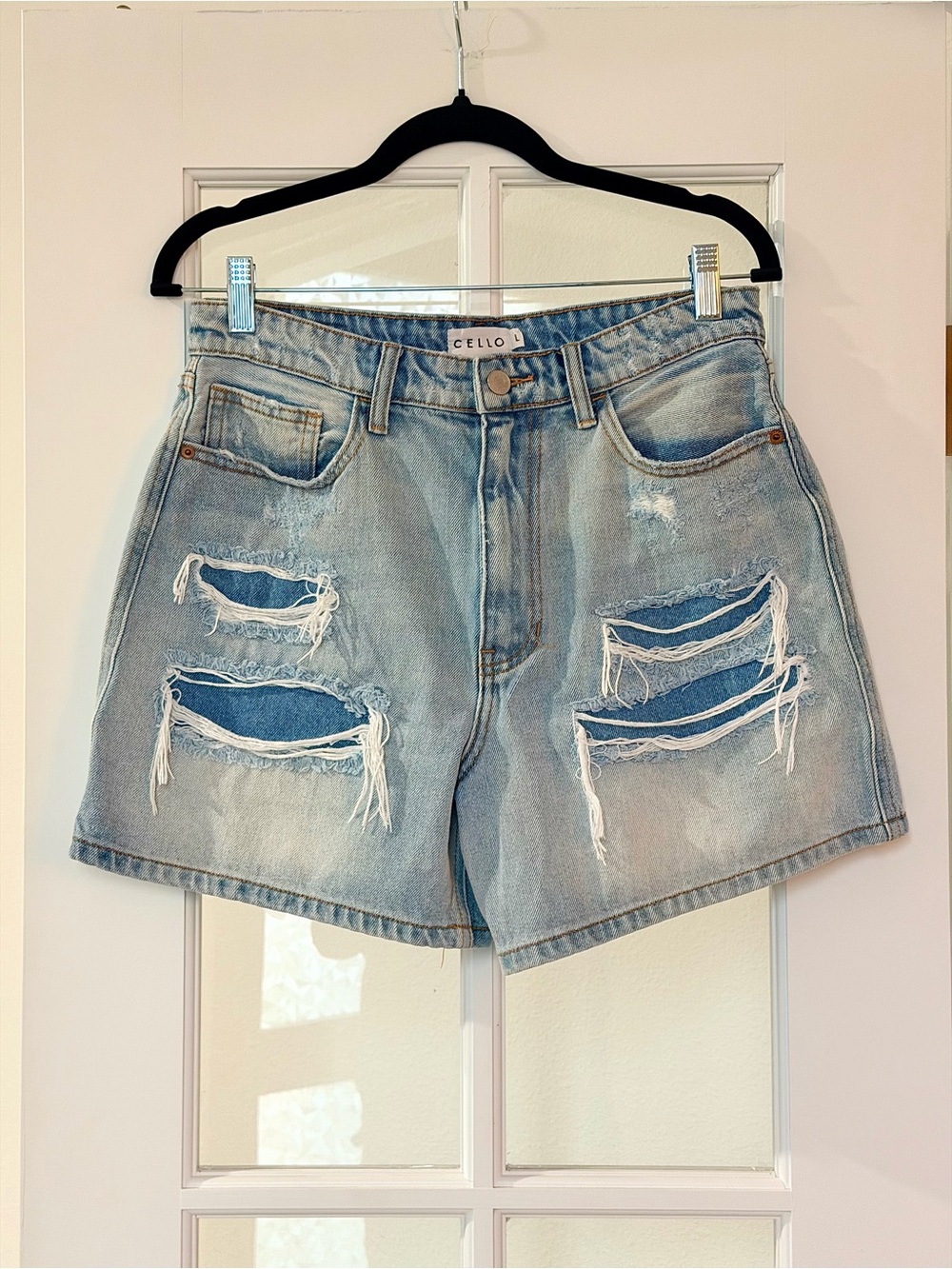 CELLO Light Wash Distressed Denim Jean Shorts